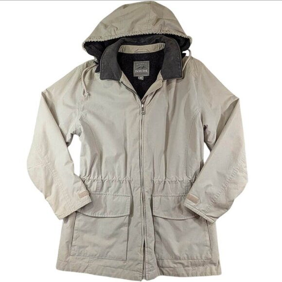 Pacific Trail Utility Coat Womens Medium Tan Chore Barn Removeable Hood Lined - Picture 1 of 13